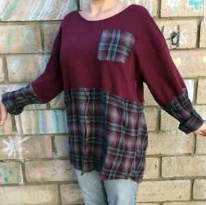 Burgundy Grey Plaid Tunic Top